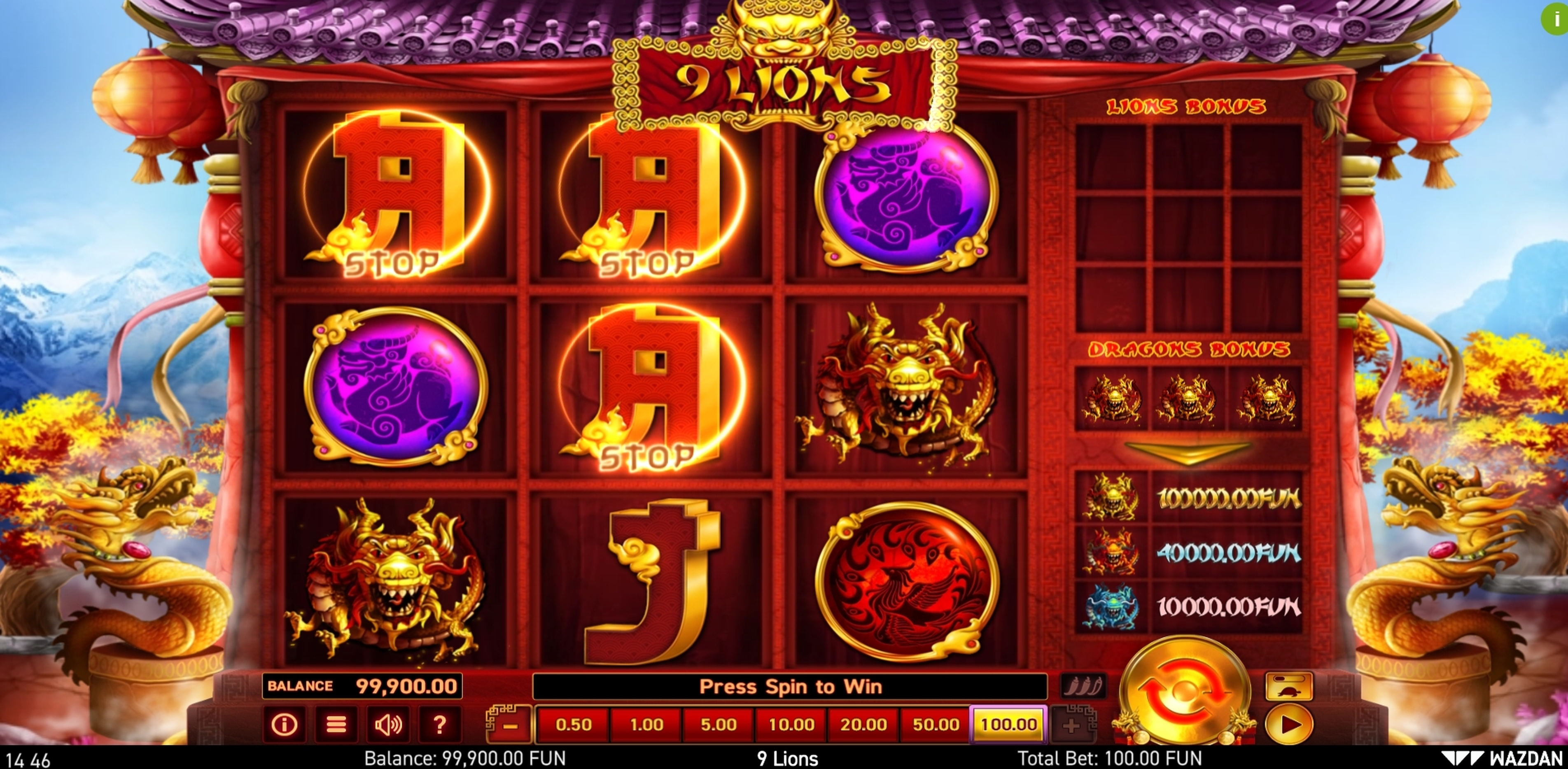 Win Money in 9 Lions Free Slot Game by Wazdan