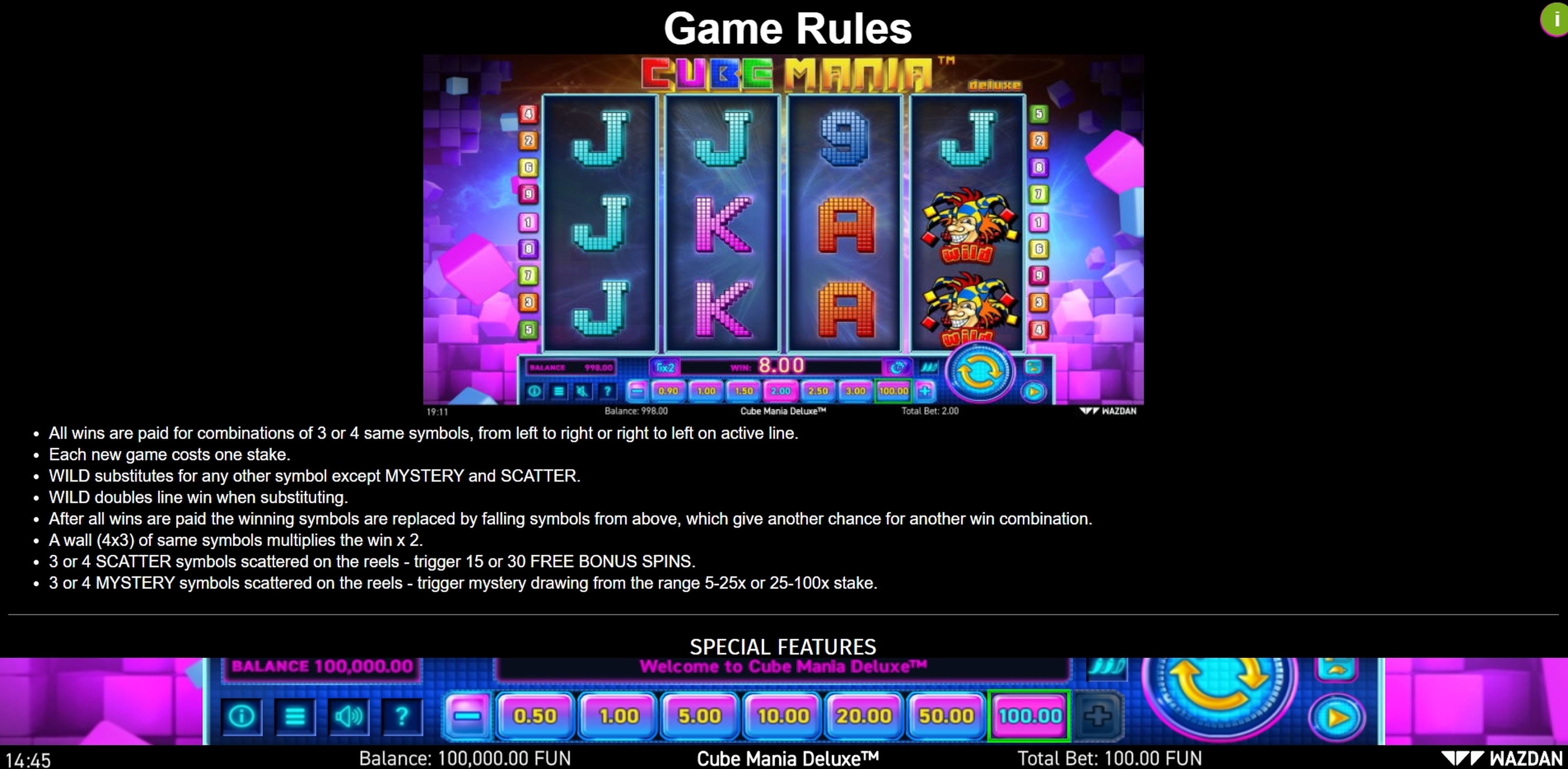 Info of Cube Mania Deluxe Slot Game by Wazdan