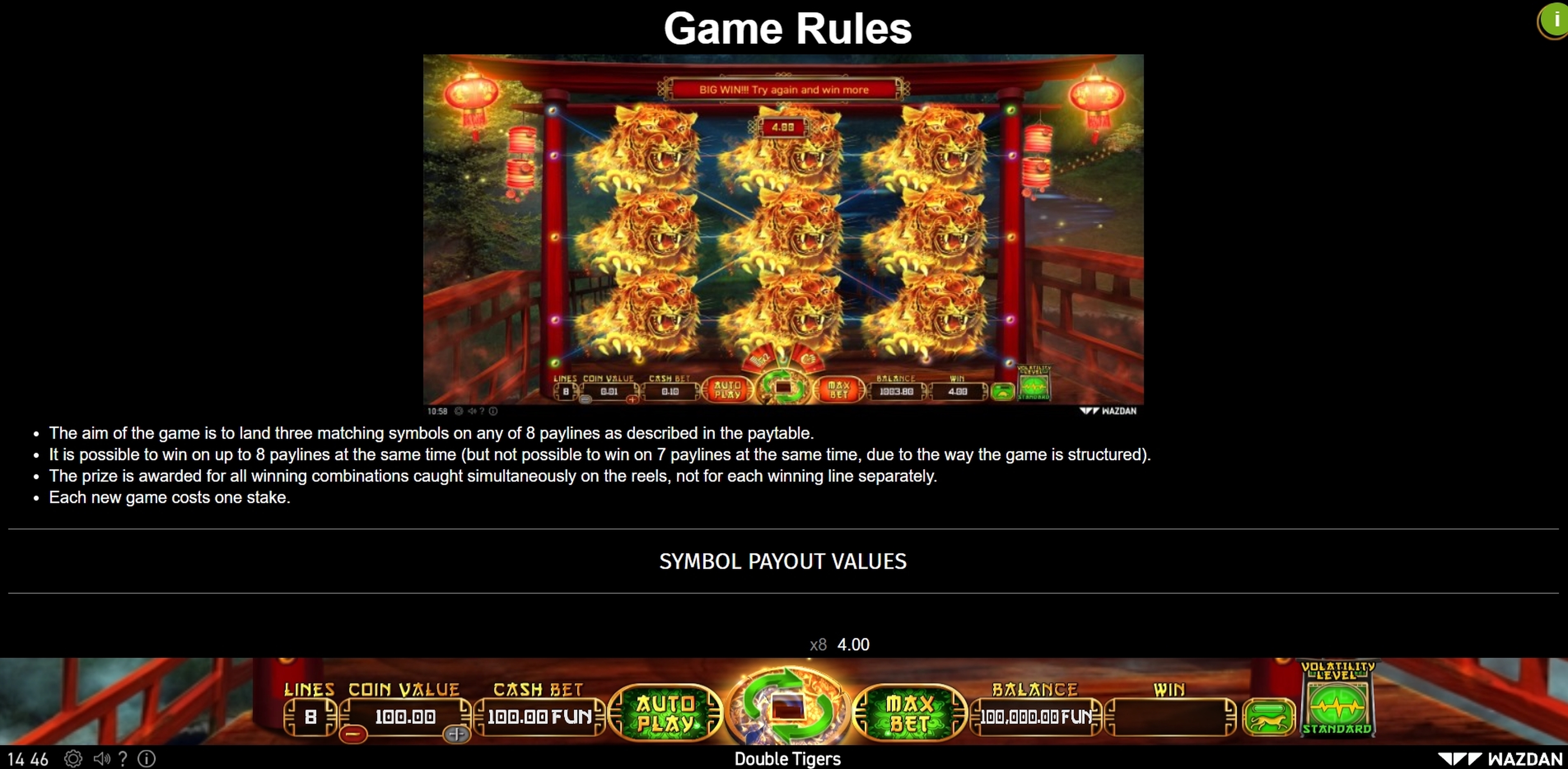 Info of Double Tigers Slot Game by Wazdan