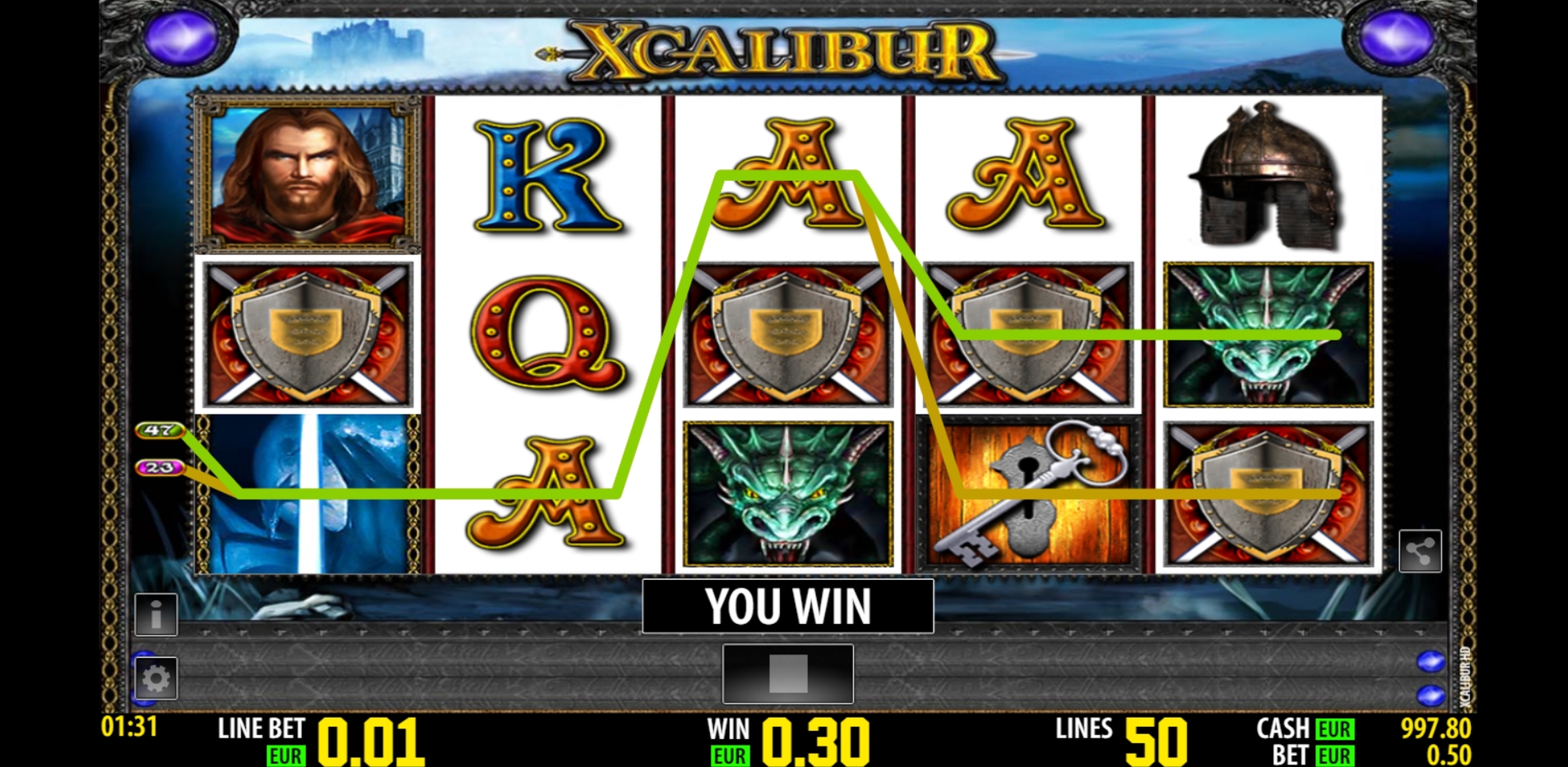 Win Money in Xcalibur HD Free Slot Game by World Match